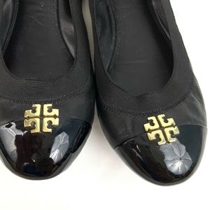 Tory Burch Kent Black Cap Toe Ballet Flats 9.5